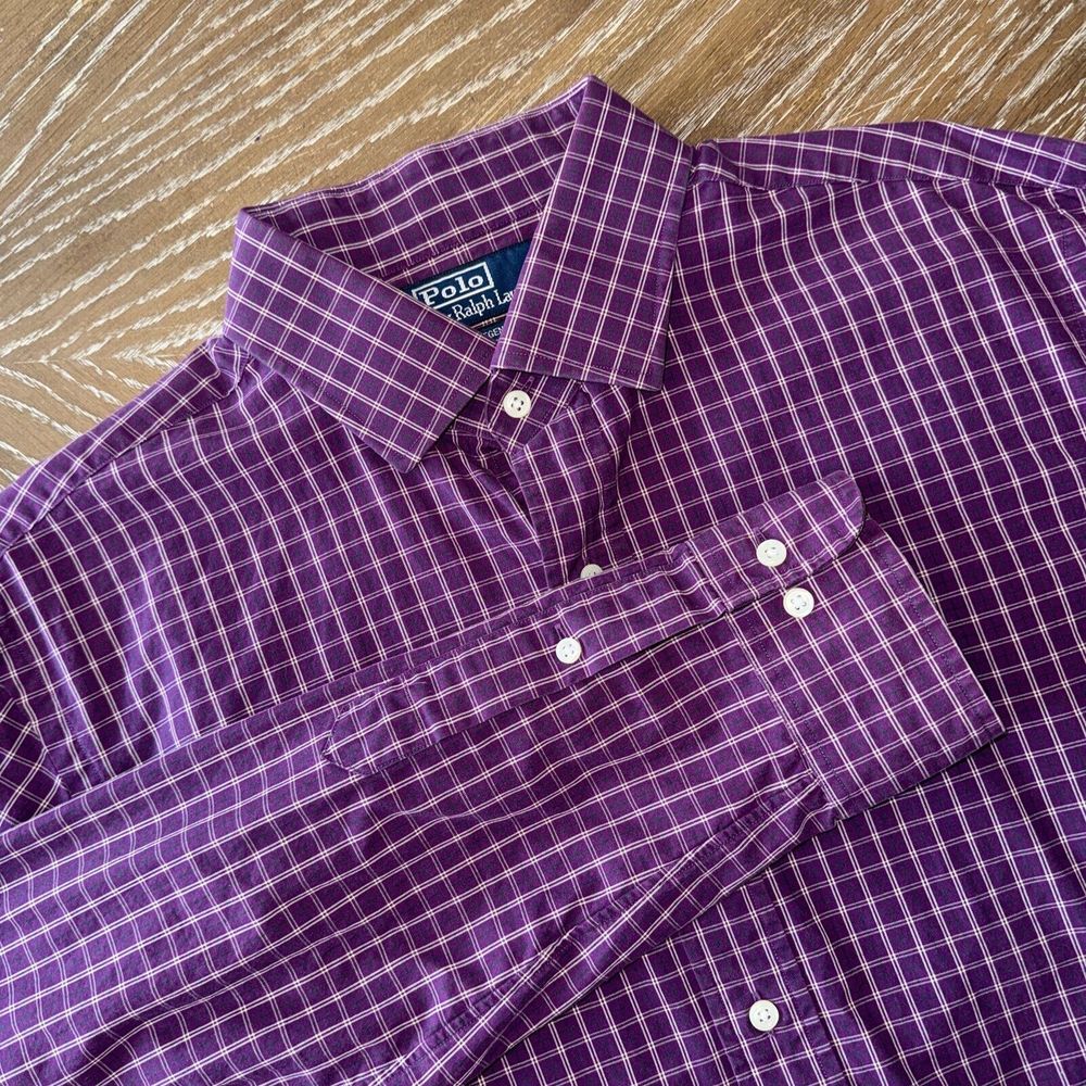 Ralph Lauren XL REGENT Tailored Shirt PURPLE Plaid Cotton‎ Button Down EXCELLENT